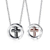 Silver Couple Cross Pendant with Crystals Engraved Message 