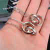 Two-tone Double Lock Couple Ring Pendant Chain Necklace-Necklaces-Innovato Design-Rose Gold-Innovato Design