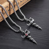 Steel Winged Crystal Heart Cross with Snake Accent Pendant Necklace-Necklaces-Innovato Design-Red-Innovato Design