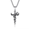 Steel Winged Crystal Heart Cross with Snake Accent Pendant Necklace-Necklaces-Innovato Design-Black-Innovato Design