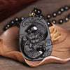 Black Obsidian Koi Fish and Lotus Pendant Necklace-Necklaces-Innovato Design-Innovato Design