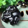 Black Obsidian Elephant Pendant with Beaded Rope Necklace-Necklaces-Innovato Design-Innovato Design