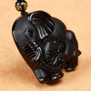 Black Obsidian Elephant Pendant with Beaded Rope Necklace-Necklaces-Innovato Design-Innovato Design