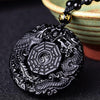 Black Obsidian Phoenix and Dragon Yin Yang Pendant Necklace-Necklaces-Innovato Design-Innovato Design