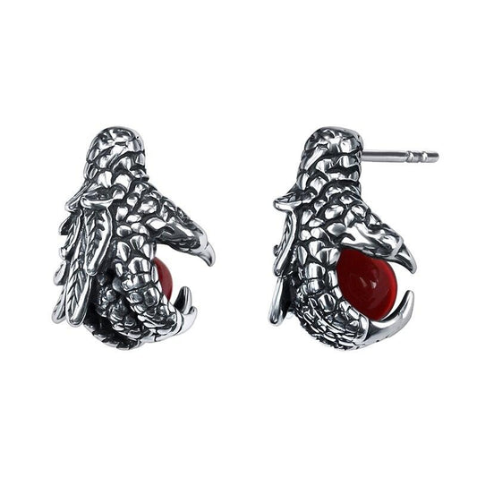 Dragon Claw with Red Cubic Zirconia 316L Stainless Steel Punk Rock Stud Earrings-Earrings-Innovato Design-Innovato Design