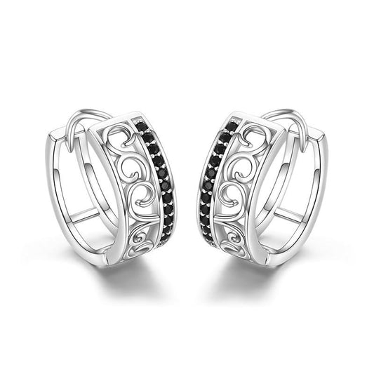 Black Spinel 925 Sterling Silver Engagement Hoop Earrings-Earrings-Innovato Design-Innovato Design