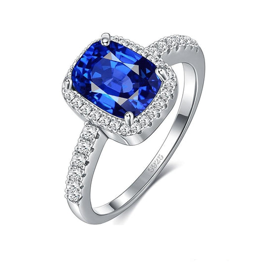 Emerald Gemstone and Cubic Zirconia 925 Sterling Silver Wedding Ring-Rings-Innovato Design-5-Blue-Innovato Design