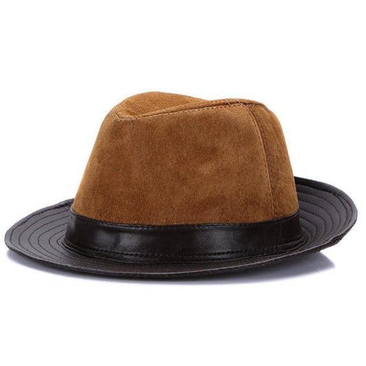 British Style Vintage Leather Patchwork Fedora Trilby Hat-Hats-Innovato Design-Black-XL-Innovato Design