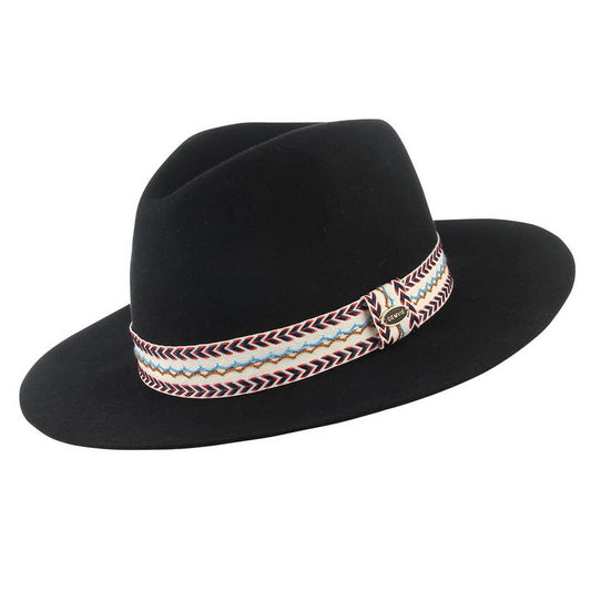 Floppy Wide Brim Wool Felt Fedora Hat with Striped Angle Brackets Hatband-Hats-Innovato Design-Wine Red-Innovato Design