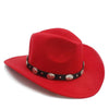 Felt Fedora Cowboy Hat with Oval Metal Ornaments on Faux Leather Band-Hats-Innovato Design-Red-Innovato Design