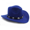 Felt Fedora Cowboy Hat with Oval Metal Ornaments on Faux Leather Band-Hats-Innovato Design-Blue-Innovato Design