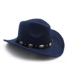 Felt Fedora Cowboy Hat with Oval Metal Ornaments on Faux Leather Band-Hats-Innovato Design-Navy-Innovato Design