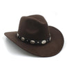 Felt Fedora Cowboy Hat with Oval Metal Ornaments on Faux Leather Band-Hats-Innovato Design-Brown-Innovato Design