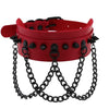 Black Spike Stud and Chain Link Collar Choker Leather Gothic Steampunk Necklace-Necklace-Innovato Design-Red-Innovato Design