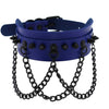 Black Spike Stud and Chain Link Collar Choker Leather Gothic Steampunk Necklace-Necklace-Innovato Design-Blue-Innovato Design