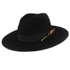 Wide Brim Wool Felt Fedora Hat with Gold Feather Band-Hats-Innovato Design-Black-Innovato Design