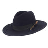 Wide Brim Wool Felt Fedora Hat with Gold Feather Band-Hats-Innovato Design-Navy Blue-Innovato Design
