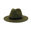 Wool Felt Fedora Panama Hat with Belt and Buckle-Hats-Innovato Design-Army Green-L-Innovato Design