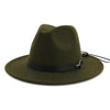 Wool Felt Fedora Panama Hat with Decorative Belt-Hats-Innovato Design-Army Green-L-Innovato Design