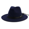 Wool Felt Fedora Panama Hat with Decorative Belt-Hats-Innovato Design-Navy-L-Innovato Design