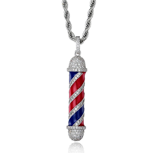 Cubic-Zirconia-Studded Barbershop Bling Copper Hip-hop Pendant Necklace-Necklaces-Innovato Design-Silver-4mm Rope-20in-Innovato Design