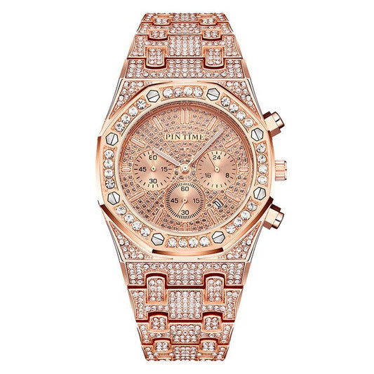 Diamond-Studded Chronograph Fashion Hip-hop Quartz Watch-Watches-Innovato Design-Rose Gold-Innovato Design