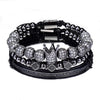 3-Piece Crown, 8mm Micro Pave Cubic Zirconia Ball and Beads Hip-Hop Charm Bracelet-Bracelets-Innovato Design-Black-Innovato Design