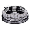 3-Piece Crown, 8mm Micro Pave Cubic Zirconia Ball and Beads Hip-Hop Charm Bracelet-Bracelets-Innovato Design-Silver-Innovato Design
