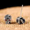 Skull with Cubic Zirconia Pink Eyes 925 Sterling Silver Vintage Hip-hop Punk Stud Earrings-Earrings-Innovato Design-Innovato Design