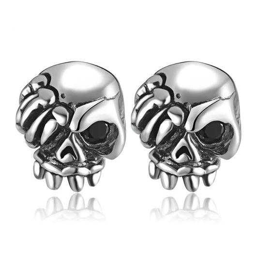 Skull Cubic Zirconia Eye 925 Sterling Silver Vintage Punk Rock Stud Earrings-Earrings-Innovato Design-Innovato Design