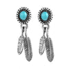 Turquoise Stone Gold Feather 925 Sterling Silver Vintage Fashion Long Stud Earrings-Earrings-Innovato Design-Silver-Innovato Design