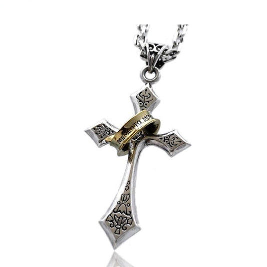 Ring and Cross 925 Sterling Silver Vintage Fashion Pendant Necklace-Gothic Necklaces-Innovato Design-Innovato Design