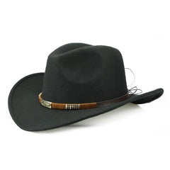 Soft Felt Vintage Western Cowboy Hat with Handmade Belt-Hats-Innovato Design-Black-Innovato Design