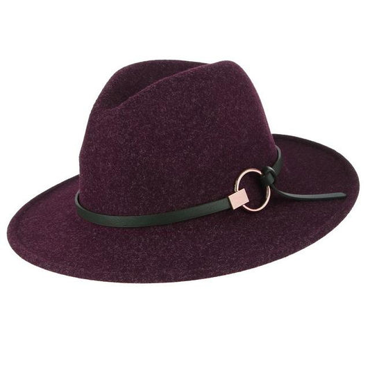 Wide Brim Wool Felt Fedora Hat with Buckled Black Leather Belt Hatband-Hats-Innovato Design-Purple-Innovato Design