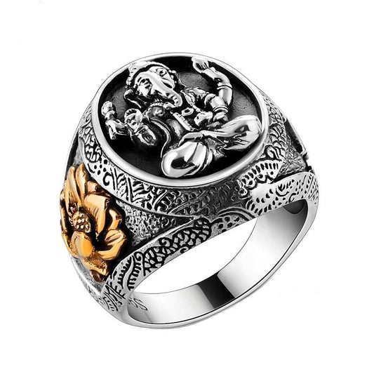 Thai Buddha Ganesha Elephant 925 Sterling Silver Vintage Punk Style Ring-Rings-Innovato Design-7-Innovato Design