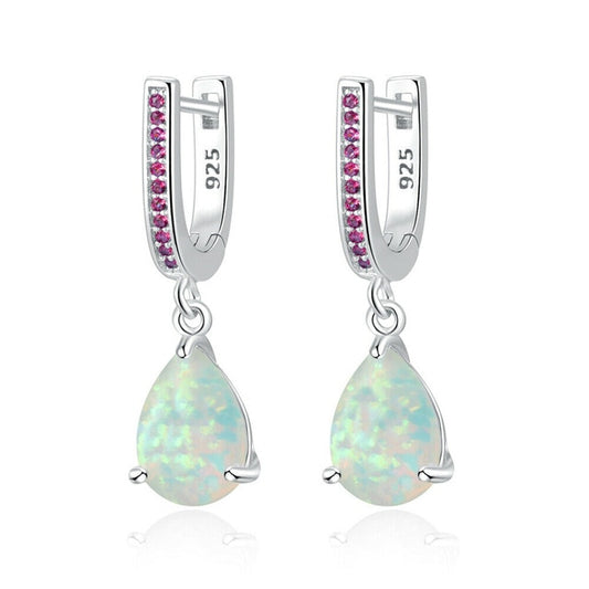 Silver-Plated Water Drop Opal Bohemia Fashion Dangle Earrings-Earrings-Innovato Design-White-Innovato Design