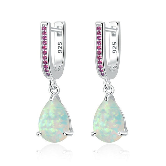 Silver-Plated Water Drop Opal Bohemia Fashion Dangle Earrings-Earrings-Innovato Design-White-Innovato Design
