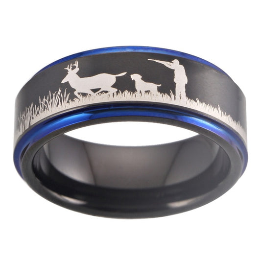 8mm Deer Hunting Scene Tungsten Wedding Ring-Rings-Innovato Design-13-Blue-Innovato Design