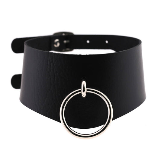 Silver Color Metal Ring Belt Choker Leather Gothic Harajuku Necklace-Necklace-Innovato Design-Black-Innovato Design