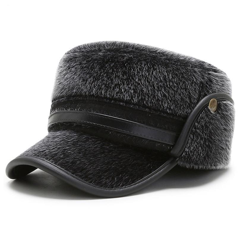 Sumolux Winter Mens Leather Cap with Earflap Military Cadet Army Flat Top Hat