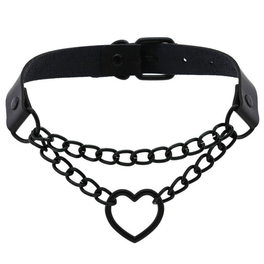 Black Heart Chain Link Collar Choker Leather Gothic Punk Harajuku Necklace-Necklace-Innovato Design-Pink-Innovato Design