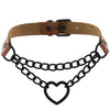 Black Heart Chain Link Collar Choker Leather Gothic Punk Harajuku Necklace-Necklace-Innovato Design-Brown-Innovato Design