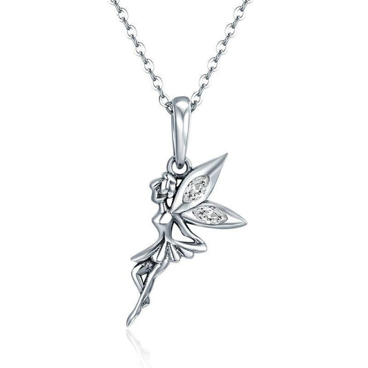 Flower Fairy Dangle Cubic Zirconia 925 Sterling Silver Fashion Pendant Necklace-Necklaces-Innovato Design-Innovato Design