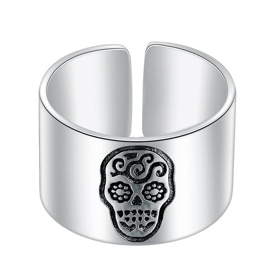 Sugar Skull Signet 925 Sterling Silver Adjustable High Polished Fashion Rock Ring-Gothic Rings-Innovato Design-Innovato Design