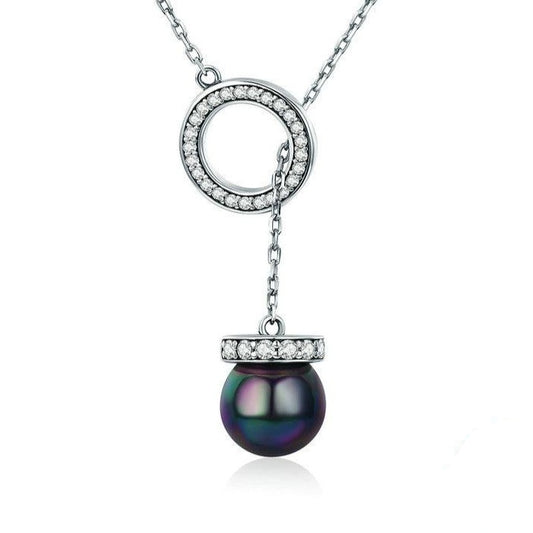 Lucky Circle and Black Pearl 925 Sterling Silver Fashion Pendant Necklace-Necklaces-Innovato Design-Innovato Design