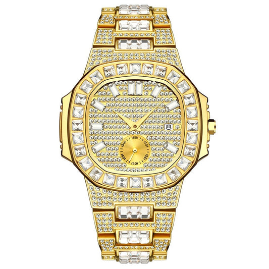 Waterproof Cubic-Zirconia-Studded Stainless Steel Band Fashion Hip-hop Quartz Watch-Watches-Innovato Design-Gold-Innovato Design