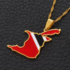 Gold/Silver-Plated Trinidad and Tobago Map Flag Pendant Necklace-Necklaces-Innovato Design-Silver-17.72in-Innovato Design