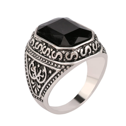 Antique Semi-Precious Radiant Cut Stone Vintage Ring-Rings-Innovato Design-10-Black-Innovato Design