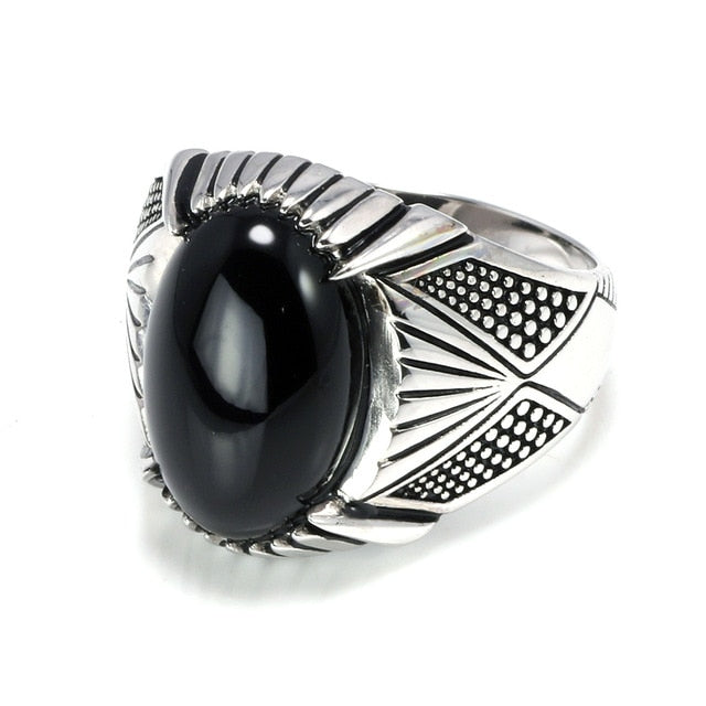 Natural Black Onyx Stone 925 Sterling Silver Antique Ring