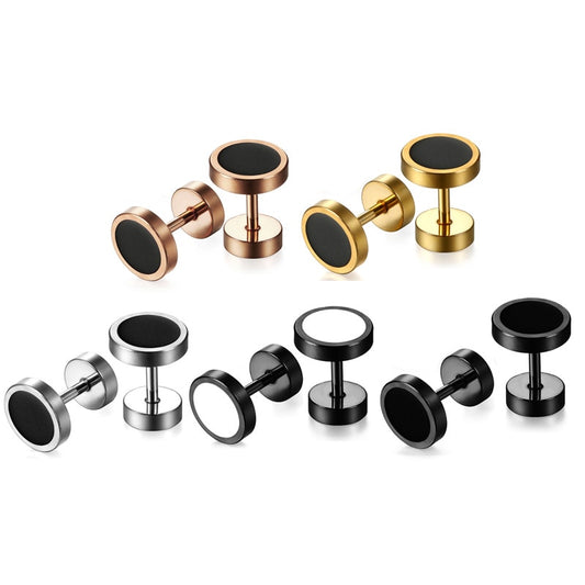 6 Pairs Handmade Round Black Double-Sided Dumbbell Stainless Steel Gothic Stud Earrings-Earrings-Innovato Design-Innovato Design